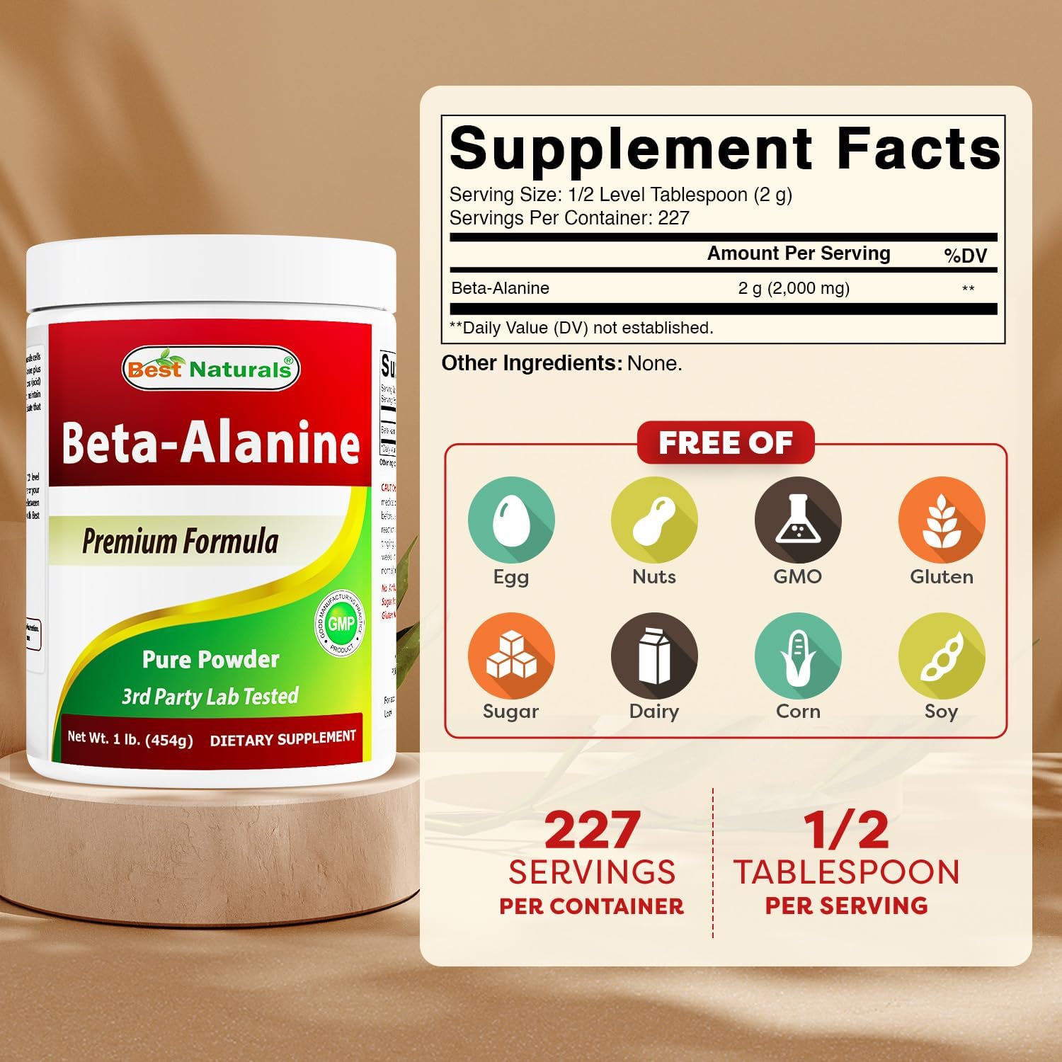 Best Naturals Beta Alanine Pure Powder 1 Pound (1 LB (Pack of 3))