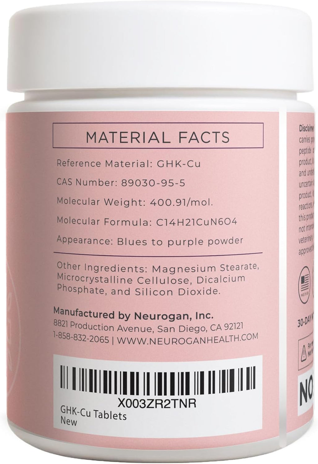 Neurogan Copper Peptide Tablets, 120 MCG/Tablet, 7200 MCG Total, 60ct