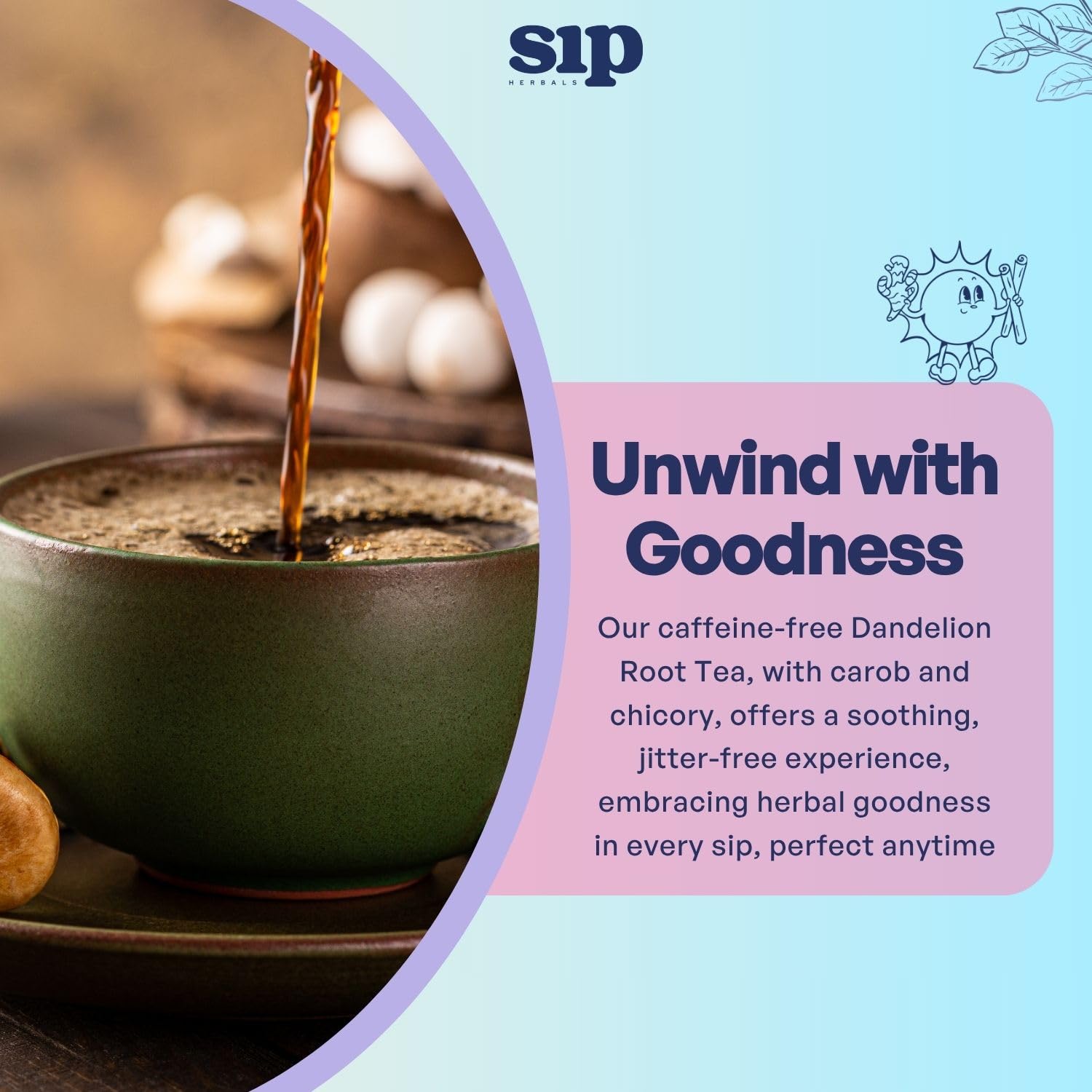 Sip Herbals Signature Roast Coffee Alternative Loose Leaf - Caffeine-Free Blend with Dandelion Root & Chicory - Smooth Roasted Flavor, Vegan & Herbal Drink, As Seen on Shark Tank - 30 Servings