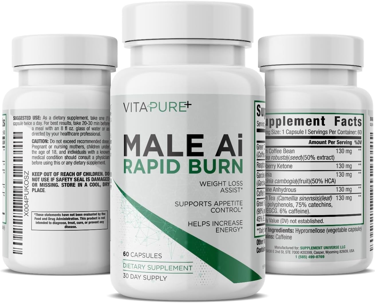 Male Ai Rapid Fat Burner for Men | Supports GLP-1 Pathway Function for Weight Loss | Appetite Suppressant, Energy Booster, Unisex Diet Pills | 3rd Party Tested Formula - 60 Capsules