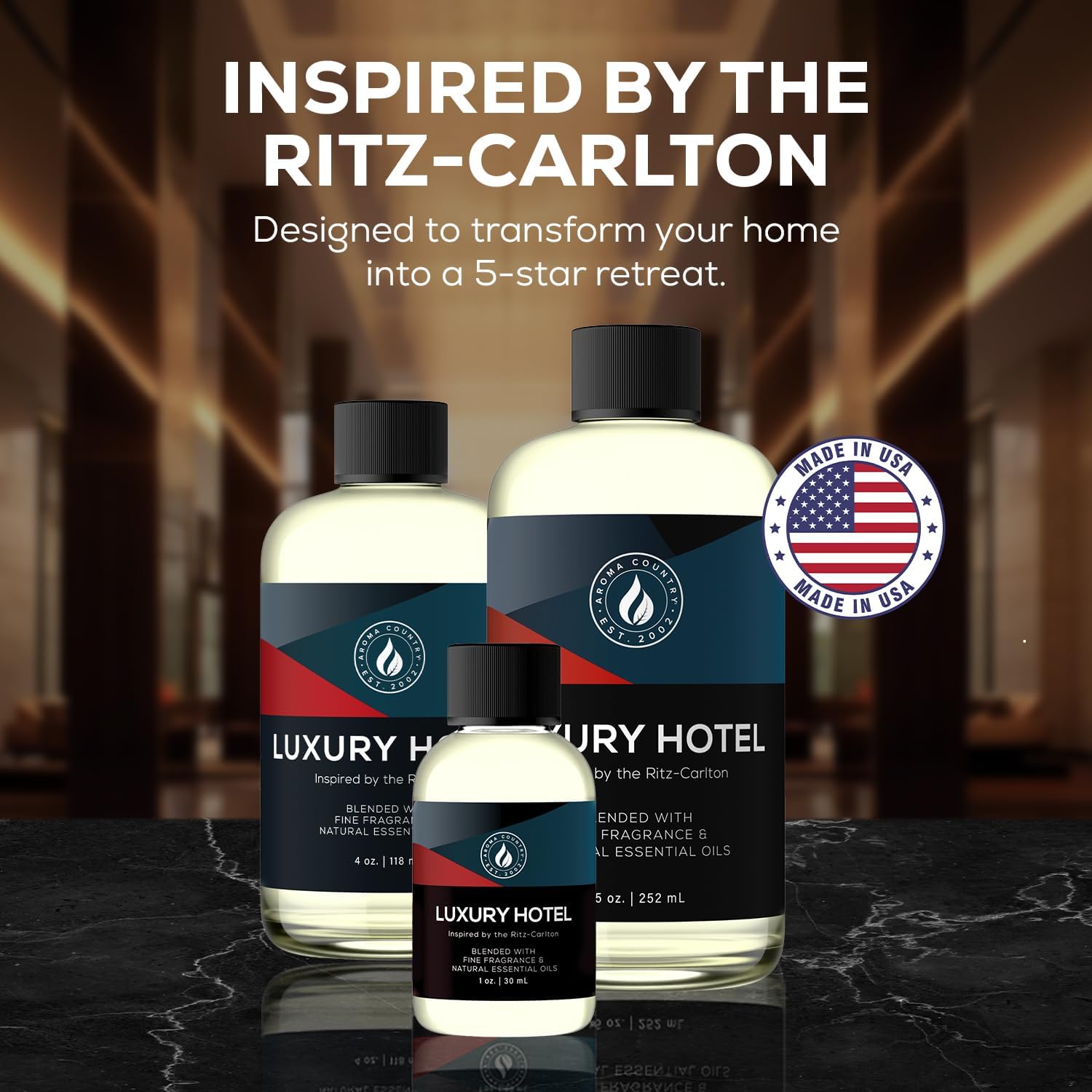 Aroma Country Luxury Hotel Diffuser Oil - Ritz Carlton Scent Oil for Diffuser & Air Fresheners for Home - Essential Oil Diffuser Refill, Home Fragrance Collection with Gardenia & Amber (8.5 Fl. Oz)
