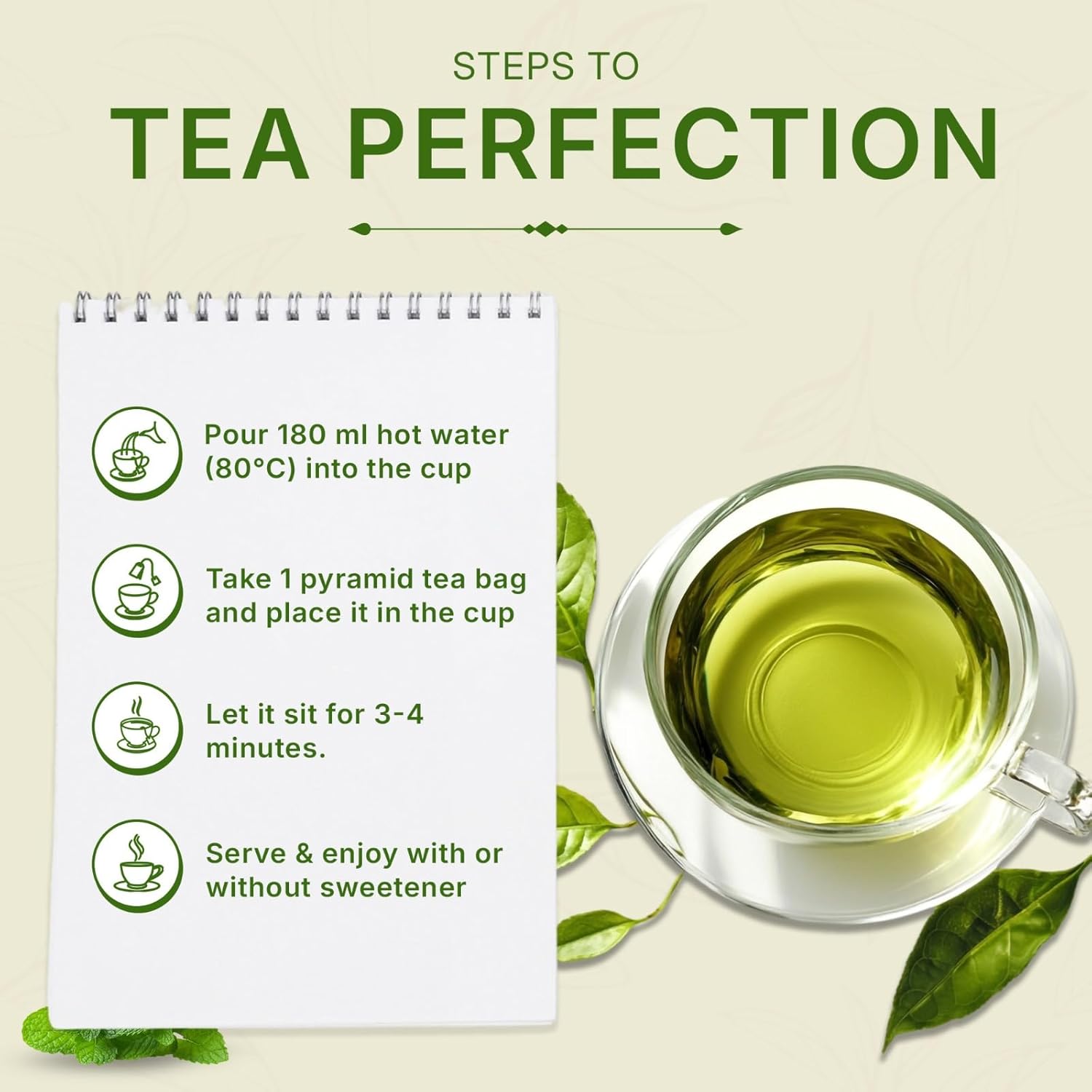 Tea Leaf & Co. Mint Green Tea Bags (50), Green Tea w/ Peppermint & Spearmint, Caffeinated, Real & Natural Green Tea, Blended with Fresh Herbs & Spices