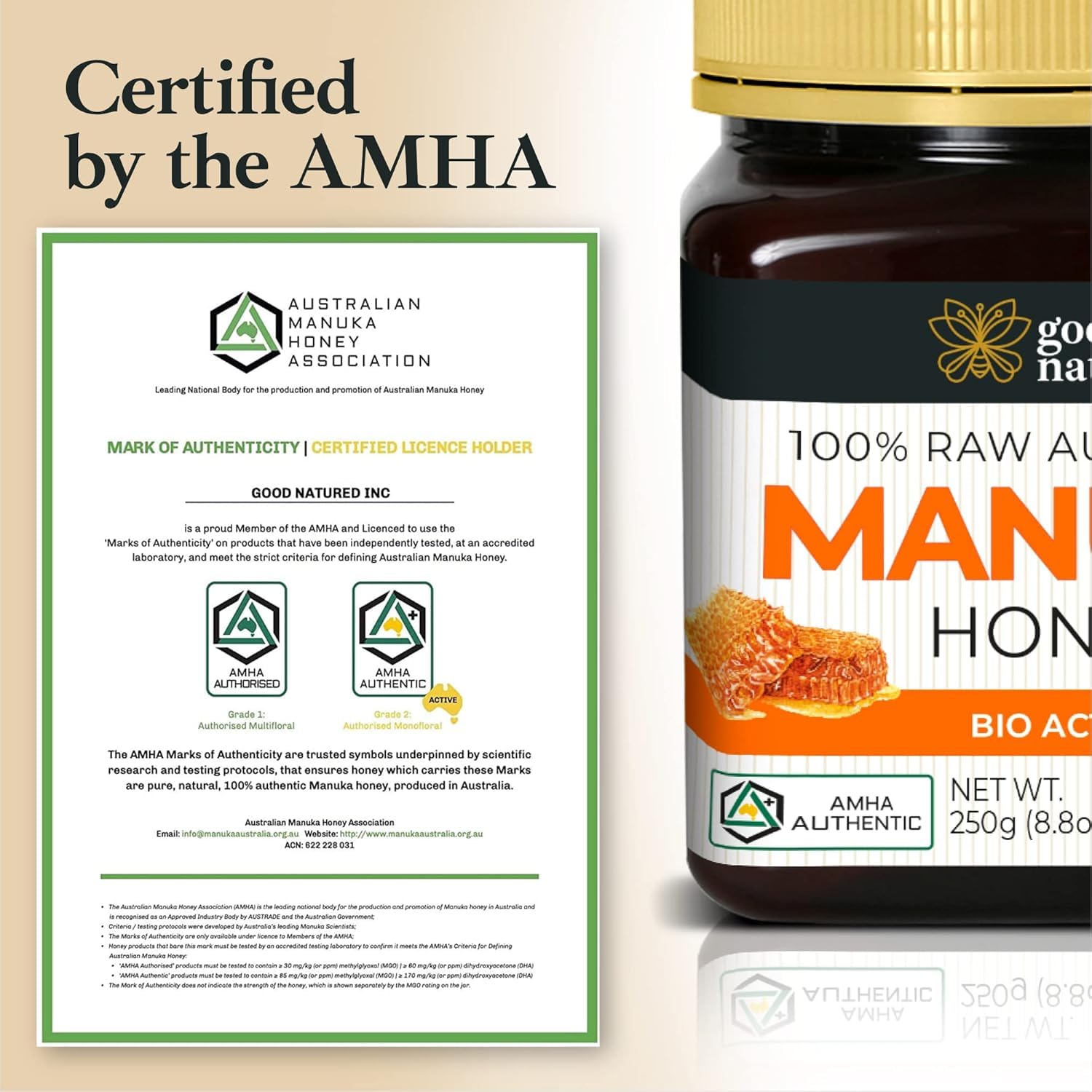 Raw Manuka Honey MGO 260+ /10+ - 8.8oz (250g) Medicinal Strength - High Certified Rating - BPA Free Jar - Cold Extraction - Independently Verified