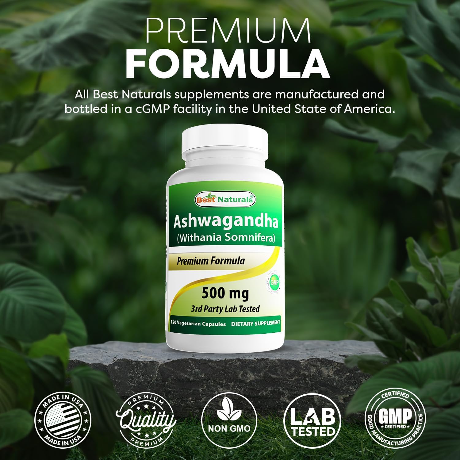 Best Naturals 3 Pack Ashwagandha Capsules for Relaxing Stress and Mood, 500 mg, 120 Count (Total 360 Capsules)
