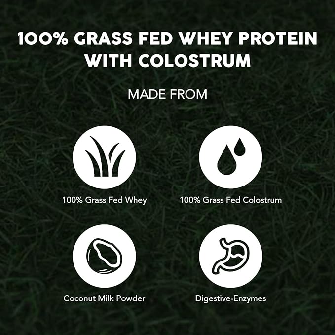 Paleovalley 100% Grassfed Whey Protein Powder with Colostrum, 30 Serving, 13g Protein, Vanilla, Muscle Building, Immune Support, Gut Health