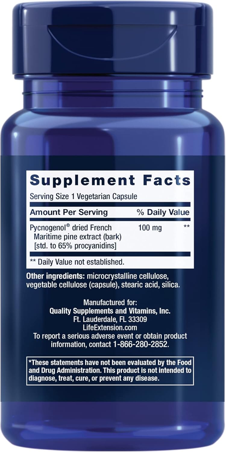 Life Extension Pycnogenol – French Maritime Pine Bark Extract – Scientifically Studied Healthy Aging & Vascular Health Supplement – Non-GMO, Gluten-Free, Vegetarian – 60 Capsules