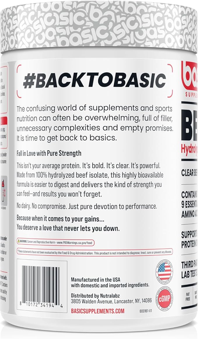 Hydrolyzed Clear Beef Isolate Protein Powder, 27g Protein, 9 Essential Amino Acids, Fat-Free, Dairy-Free, Sugar-Free, Latose-Free, Supports Muscle Protein Synthesis
