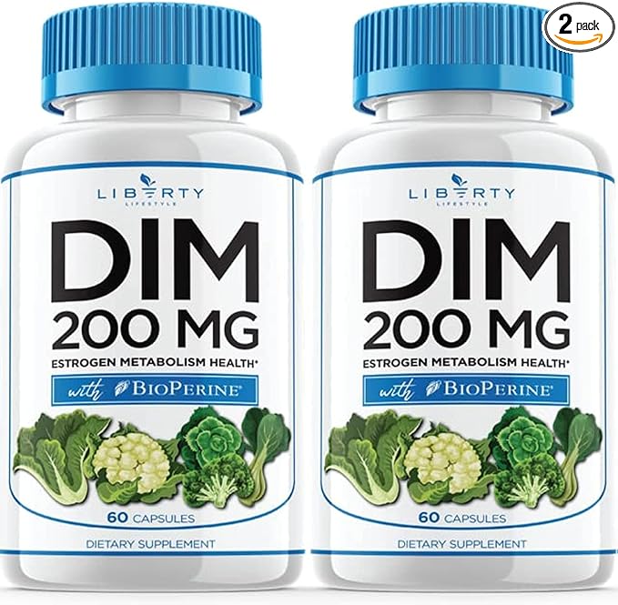 DIM Supplement 200mg - DIM Diindolylmethane Plus BioPerine - Estrogen Balance, Hormone Menopause Relief, Acne Treatment, Vegan - 120 Count