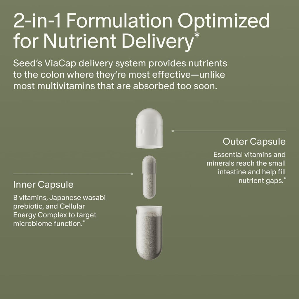 Seed DM-02 Daily Multivitamin - 100% DV Essential Vitamins and Minerals for Women & Men - Helps Fill Daily Nutrient Gaps - Immune, Bone, Hair, Skin & Nails Health - Vegan - 30 Capsules (30-Day Supply)