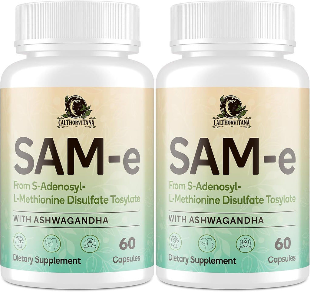 SAM-e Supplement – Capsule Complex with Ashwagandha Extract, L-Theanine, Rhodiola, St. John’s Wort, Omega-3 Fatty Acids, Magnesium, B Vitamins & D3, 120 Capsules