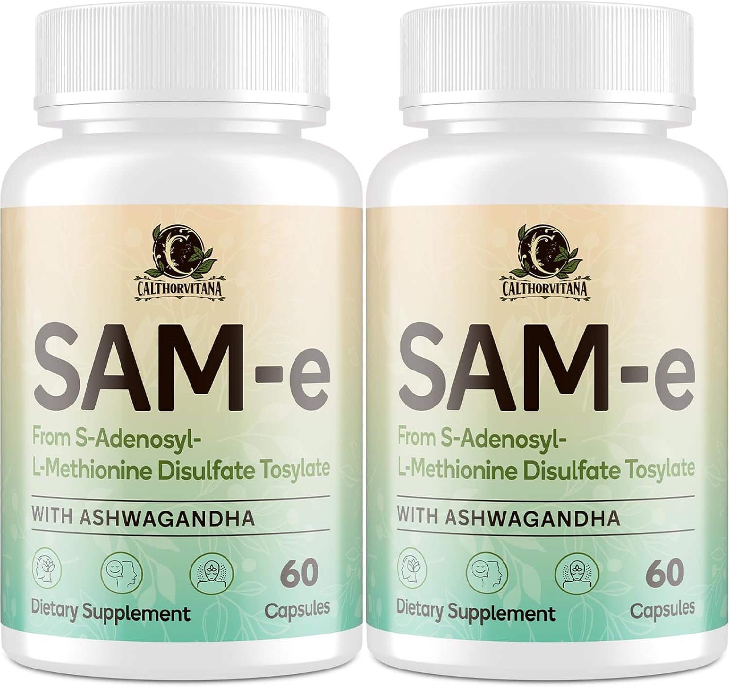 SAM-e Supplement – Capsule Complex with Ashwagandha Extract, L-Theanine, Rhodiola, St. John’s Wort, Omega-3 Fatty Acids, Magnesium, B Vitamins & D3, 120 Capsules