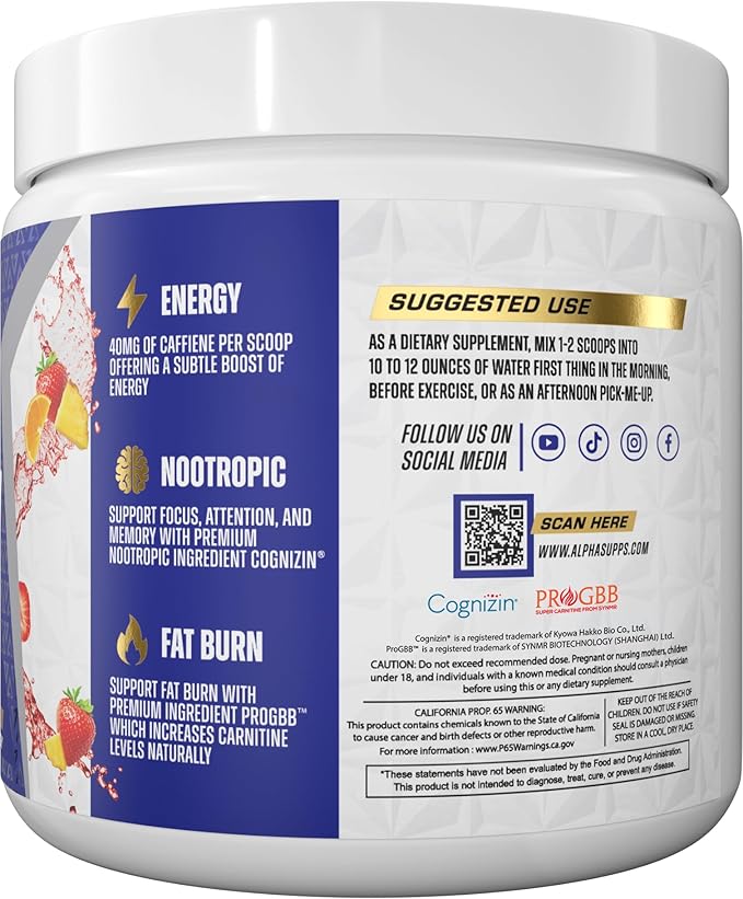 Alpha Supps Amino NRG+ BCAA Amino Energy Recovery Powder - Hydration Blend with Electrolytes - Focus Blend for Optimal Performance Support in Men & Women (30 Servings, Fruit Burst)