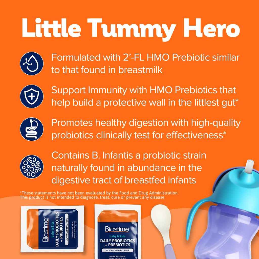 Biostime Baby Probiotic for Kids with HMO & Prebiotic Fiber | Immune Support | Constipation Relief and Digestion Support Probiotics for Kids, Toddlers and Infants - 28 Powder Packets