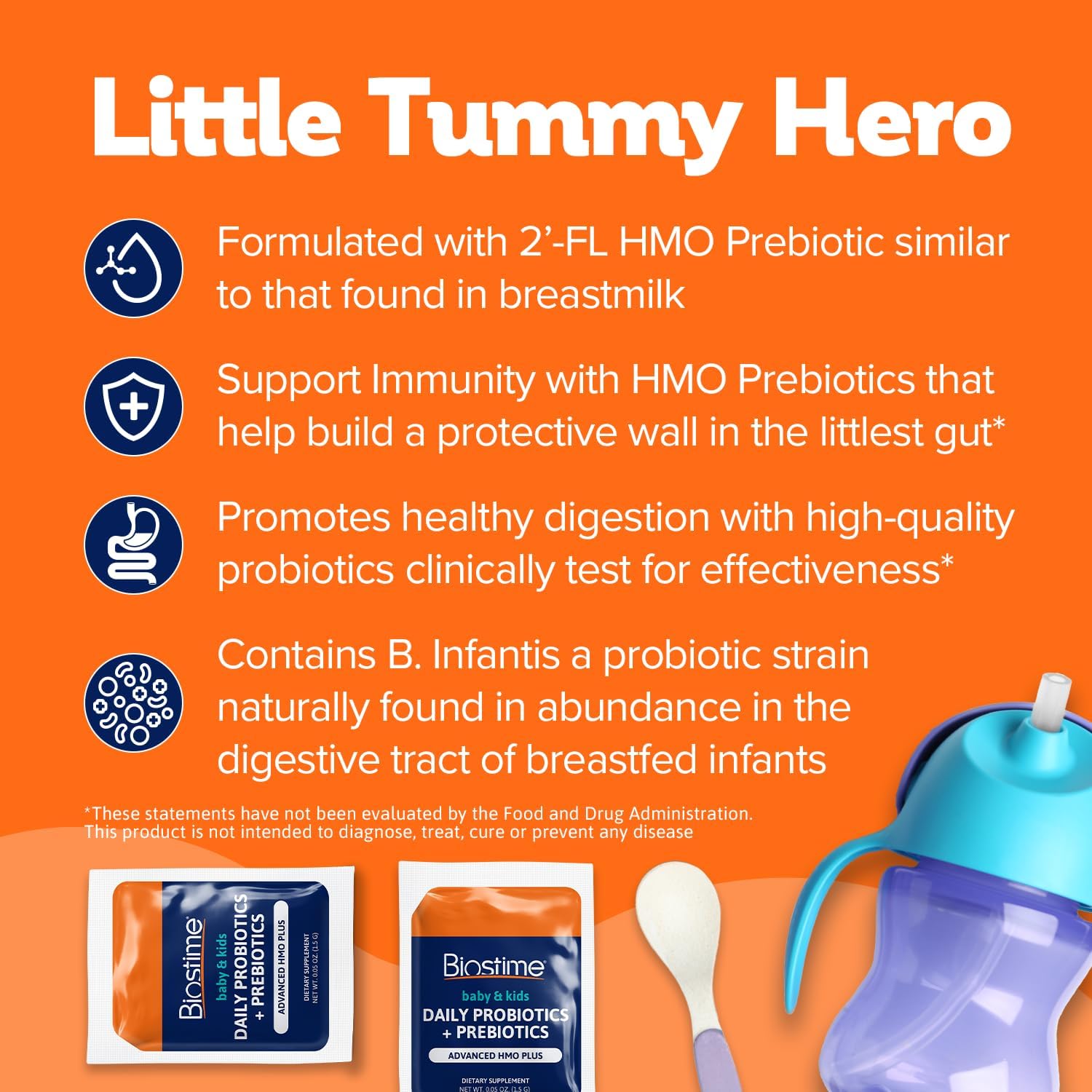 Biostime Baby Probiotic for Kids with HMO & Prebiotic Fiber | Immune Support | Constipation Relief and Digestion Support Probiotics for Kids, Toddlers and Infants - 28 Powder Packets