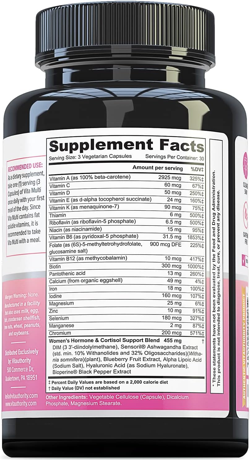 Multivitamin for Women Women’s Daily Multi-Vitamin Supplement with DIM, Iodine, Ashwagandha Supports Youthful Complexion, Healthy Cortisol and Estrogen Balance 30 Day Supply