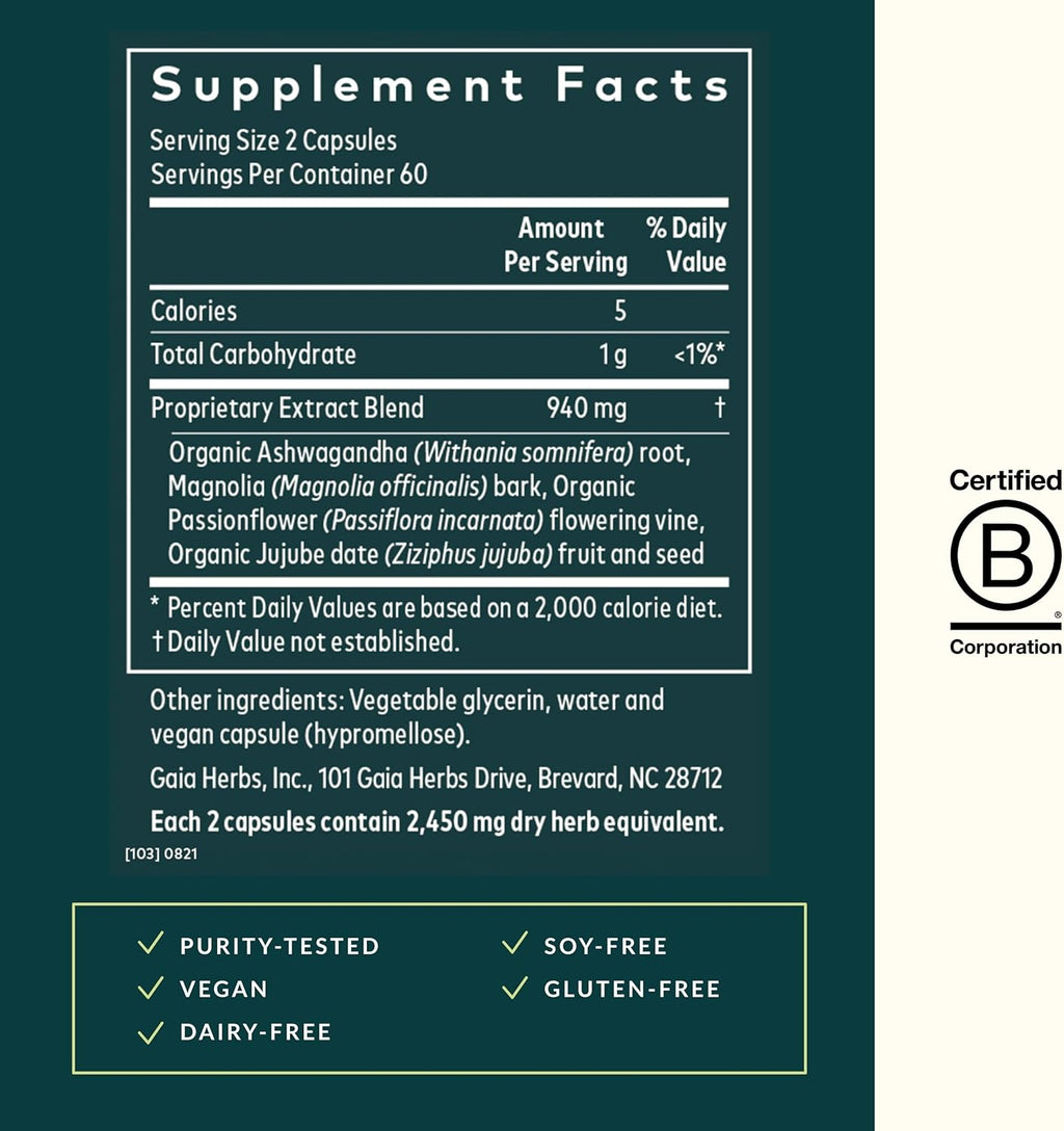 Gaia Herbs SleepThru - Natural Sleep Support Supplement with Organic Ashwagandha Root, Organic Magnolia Bark, Passionflower, and Jujube Date - 120 Vegan Liquid Phyto-Capsules (60-Day Supply)