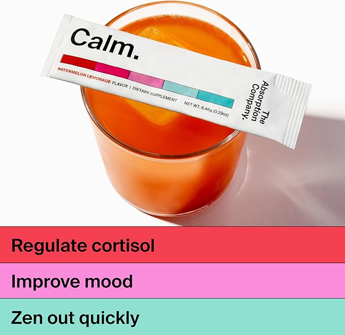 Calm Drink Mix - Supports Cortisol Regulation and Mood - Watermelon Lemonade Flavor & Sleep Aid Powder - Free Natural Supplement to Reduce Stress and Improve Sleep Quality Chamomile Lemonade Flavor