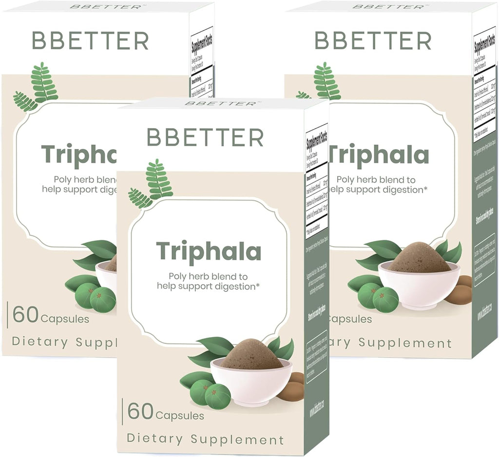 BBETTER Triphala – Ayurvedic Herbal Supplement with Amla, Haritaki & Bibhitaki for Occasional Constipation & Bloating – Supports Digestion, Healthy Bowel Function, Colon Cleanse & Detox -180 Capsules