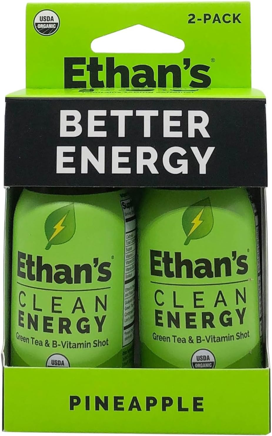 Ethan's Organic Clean Energy Shots Tart Cherry, Sugar Free Natural Pre-Workout Focus Boost, Gluten Free, Vegan, B6 & B12 Vitamin C with Green Tea Extract and Guayusa (2 Pack of 2oz Shots)