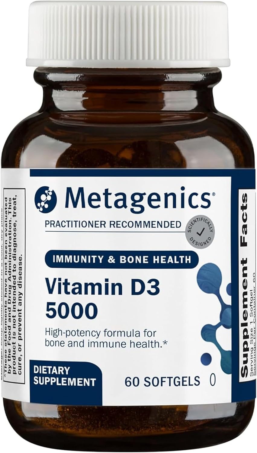 Metagenics Vitamin D3 5000 - for Immune Support, Bone Health & Heart Health* - High Potency Vitamin D - Non-GMO - Gluten-Free - 60 Softgels