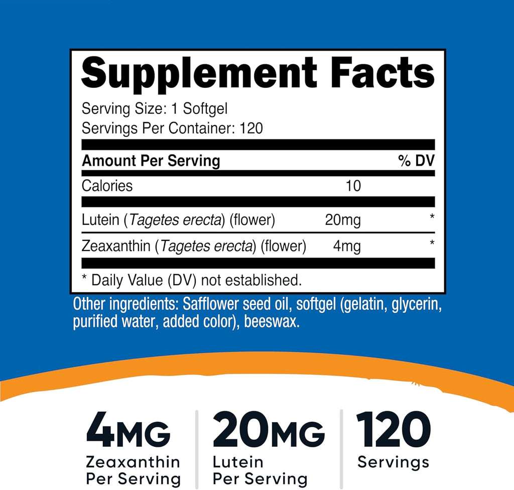 Nutricost Zeaxanthin with Lutein 20mg, 120 Softgels - Potent, Non-GMO, Gluten Free