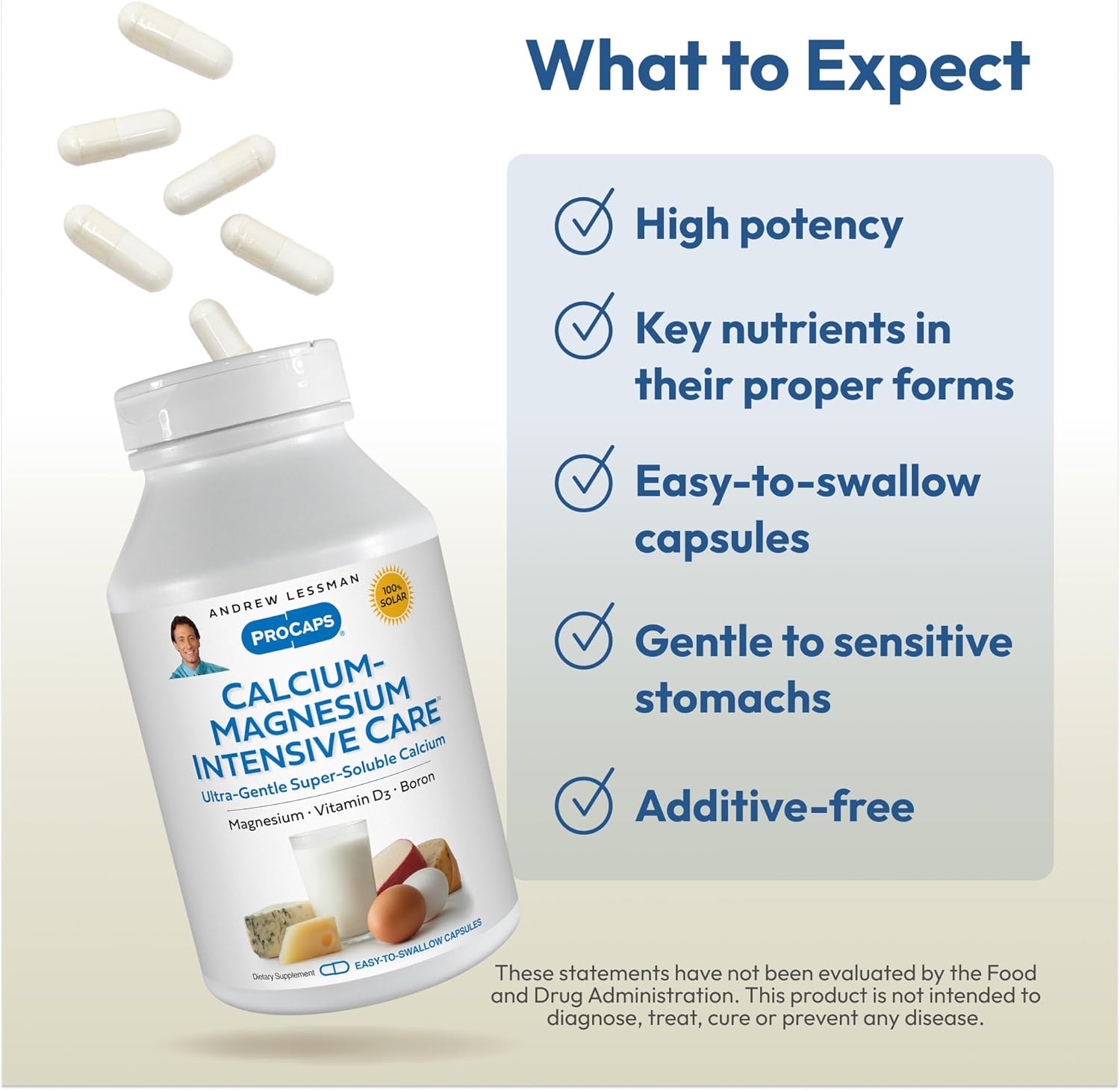 ANDREW LESSMAN Calcium Magnesium Intensive Care 180 Capsules - Bone and Skeleton Health Essentials. Easy to Swallow Capsules, Super Soluble Fine Powder. Gentle to Even The Most Sensitive Stomachs