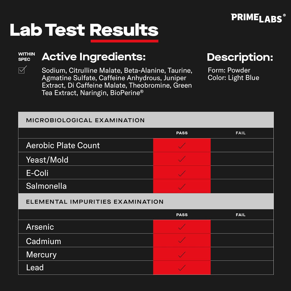 Prime Labs Pre Workout Powder for Men - with Citrulline Malate, Beta-Alanine, and Natural Caffeine - Energy, Focus, Power - Blue Lemonade Flavor - 30 Servings