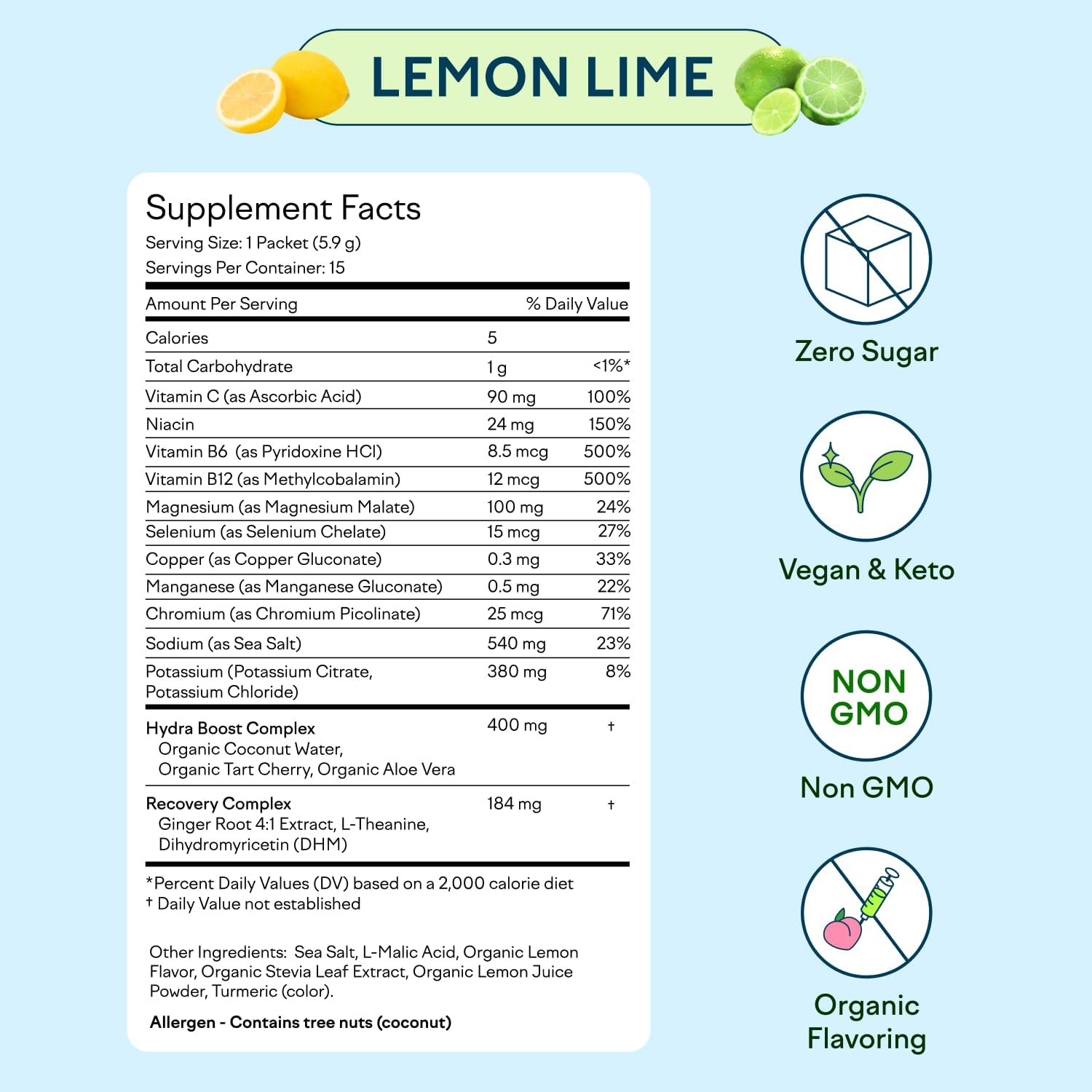 Feel Goods Hydration Hero, 1,000mg Electrolytes Powder, Sugar Free, Magnesium, Organic Aloe Vera, L Theanine, Vitamin C & B12, Non GMO, Keto, Vegan, Electrolyte Packets | Lemon Lime, 15 Count