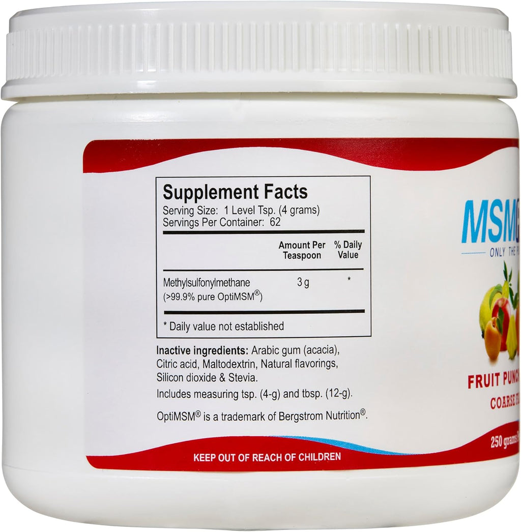 Kala Health MSMPure Fruit Punch Flavored Coarse MSM Powder Flakes – US-Made MSM for Joint Health, Skin Appearance, and Hair & Nail Support – 8.8 oz, Organic Sulfur