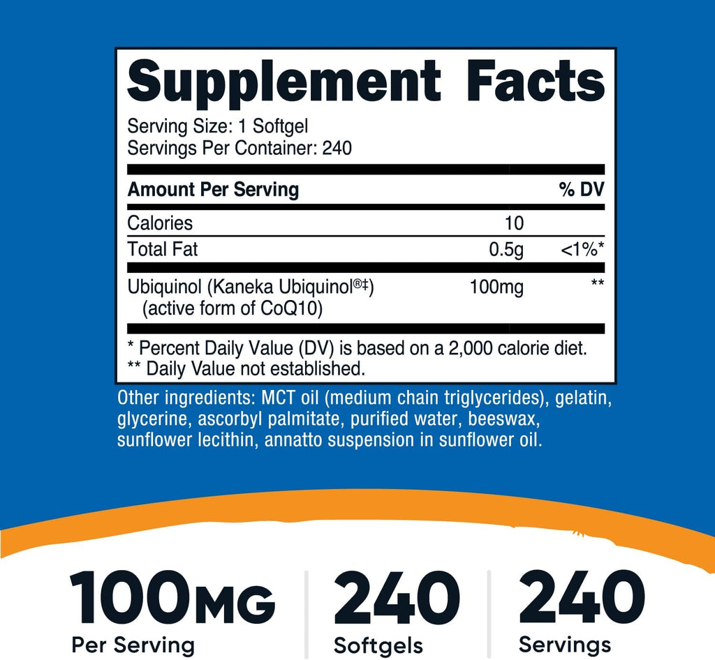 Nutricost Ubiquinol Softgels (100mg, 240 Softgels) - Superior Absorption Antioxidant | Active Form of CoQ10 - Gluten Free, Non-GMO