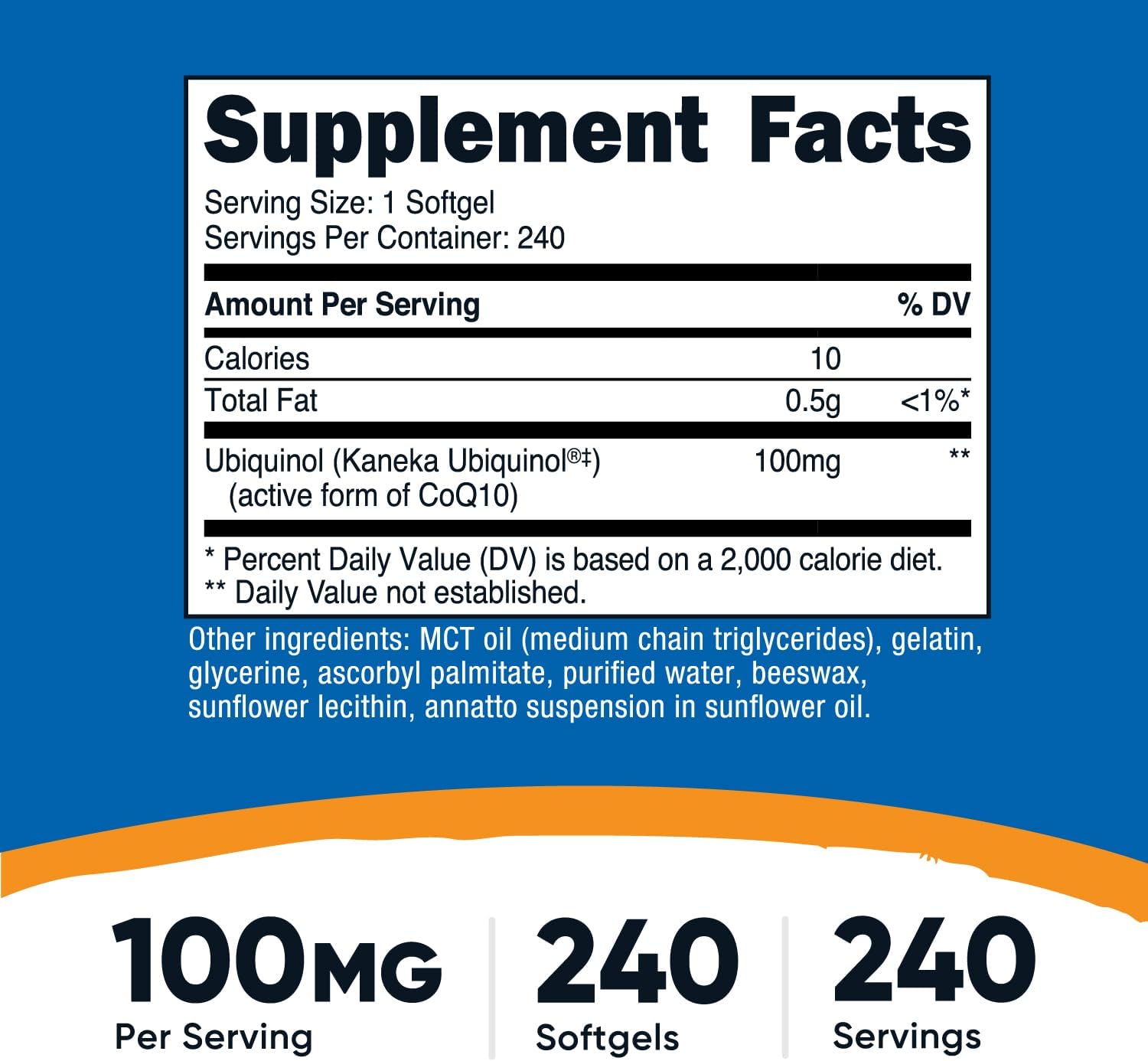Nutricost Ubiquinol Softgels (100mg, 240 Softgels) - Superior Absorption Antioxidant | Active Form of CoQ10 - Gluten Free, Non-GMO