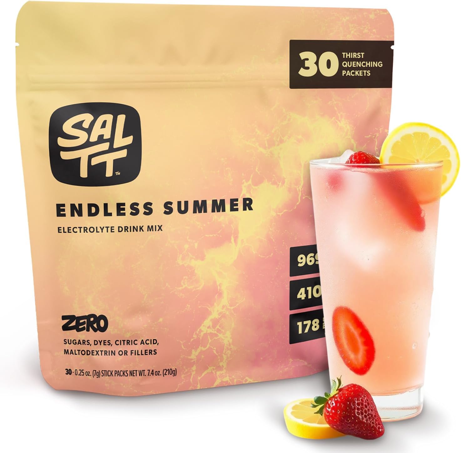 Keto Chow SALTT Electrolytes Powder Packets, Endless Summer (30 Hydration Packets) - Magnesium, Potassium, Sodium, Trace Minerals - Vegan, Sugar Free, Gluten Free - Travel Essentials - Made in USA