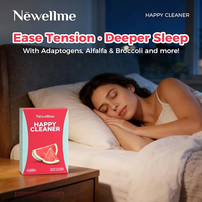 NEWELLME Happy Cleaner Digestive Supplement Powder, Gut Health Drink Mix with Probiotics, Digestive Enzymes & Fiber, Supports Digestion and Bloating, Watermelon Flavor, 14 Sachets