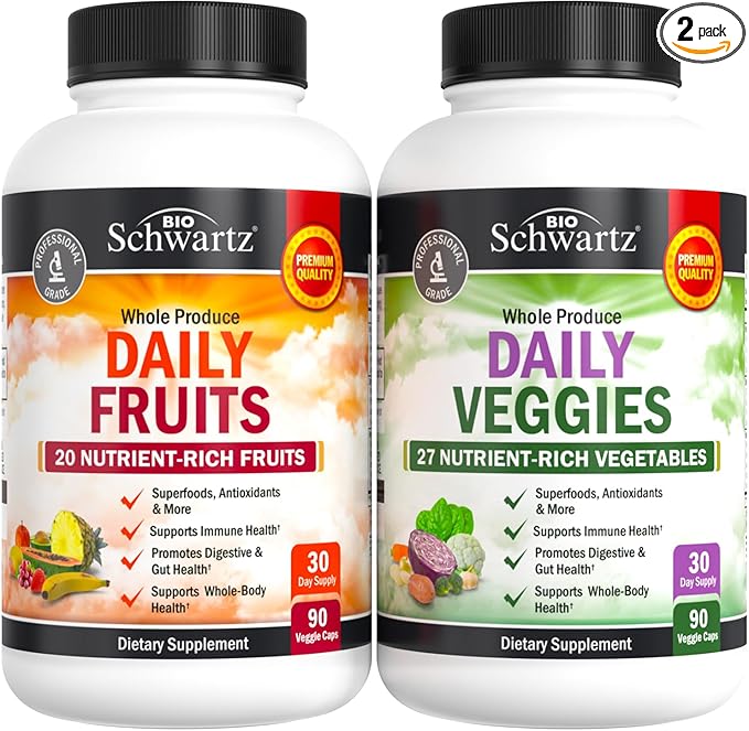 Daily Fruits and Vegetables Supplement for Adults - Super Fruit and Veggies Capsules for Enhanced Energy Gut Health Immune Support & Overall Wellness with 47 Whole Food Fruits and Veggies - 1 Month