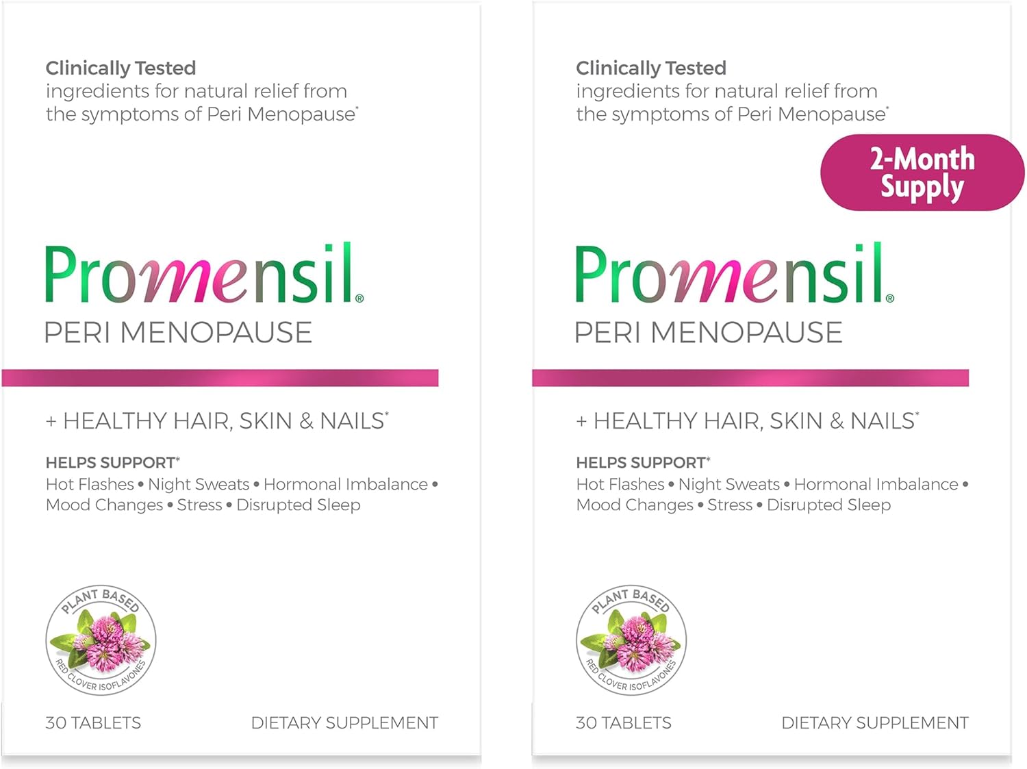 Promensil Perimenopause Supplements for Women- Red Clover Isoflavones Vitamins, Helps Support Hot Flashes, Night Sweats, Restlessness, Contains Biotin & Vitamin D- 30 Tablet Count, Pack of 2