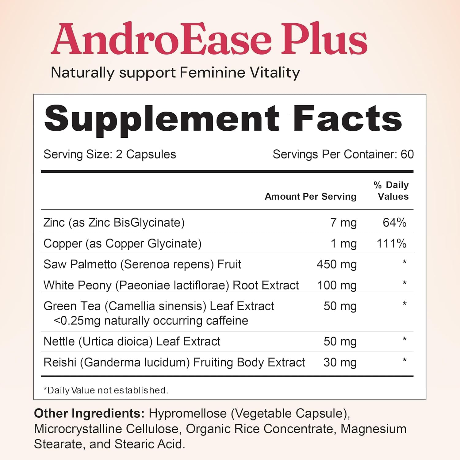 Nourished AndroEase Plus - Vegan Hormone Balance for Women - Zinc, Reishi, Green Tea and Saw Palmetto for Women - for Energy, Vitality, Facial Hair and Daily Wellness - 120 Capsules, Made in USA