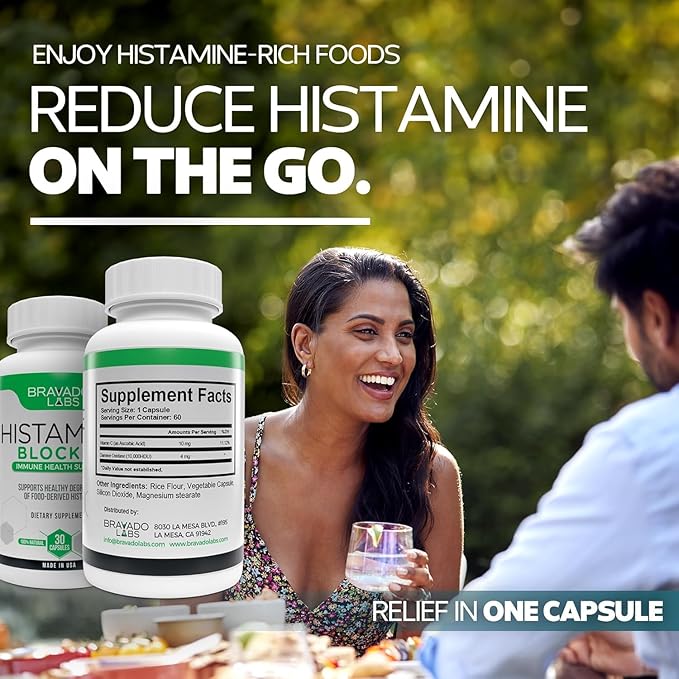 Histamine Blocker Supplements – DAO Enzyme Formula & Vitamin C – Daily Support for Histamine Intolerance & Immune Support – DAO Supplements Histamine Blocker – 30 Capsules – Made in USA