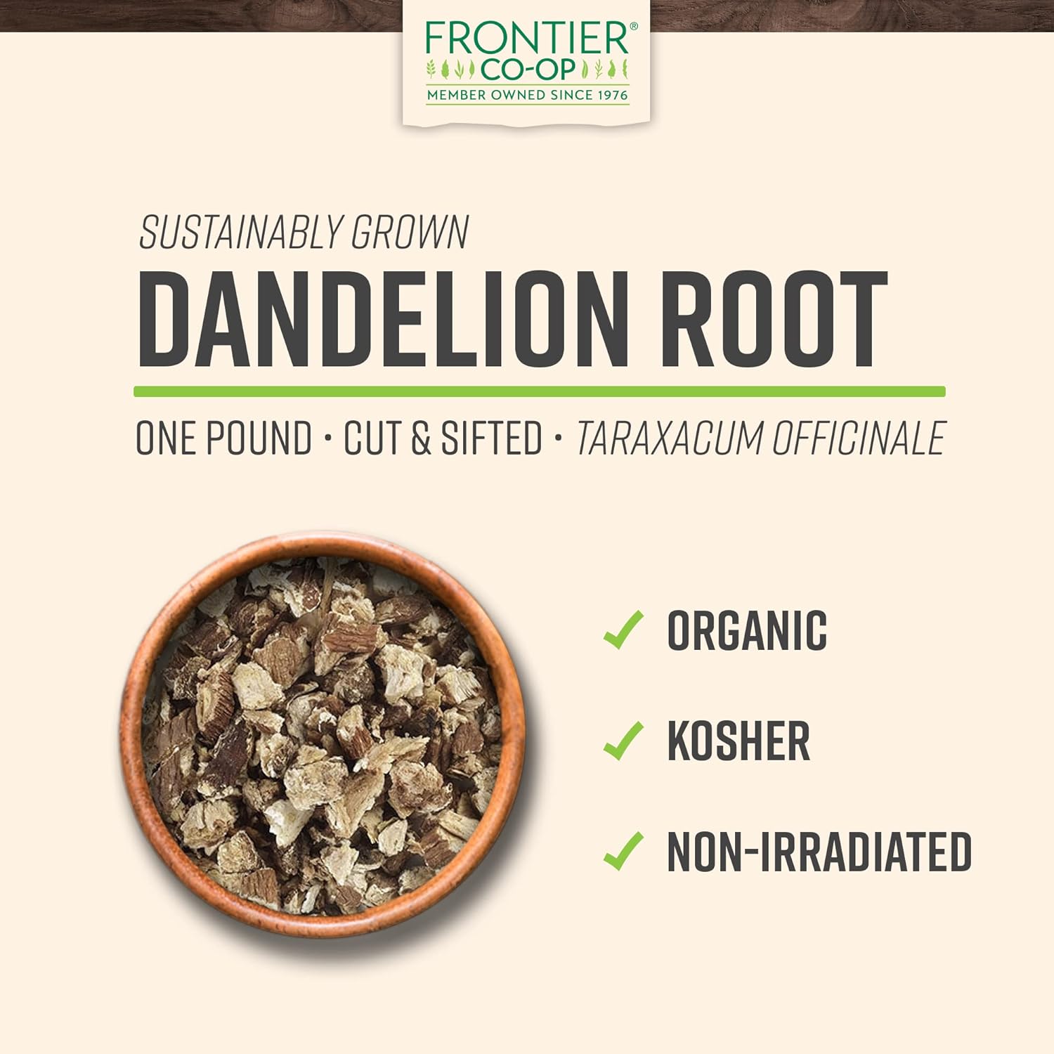 Frontier Co-Op Organic Dandelion Root, Cut and Sifted, 1 Pound