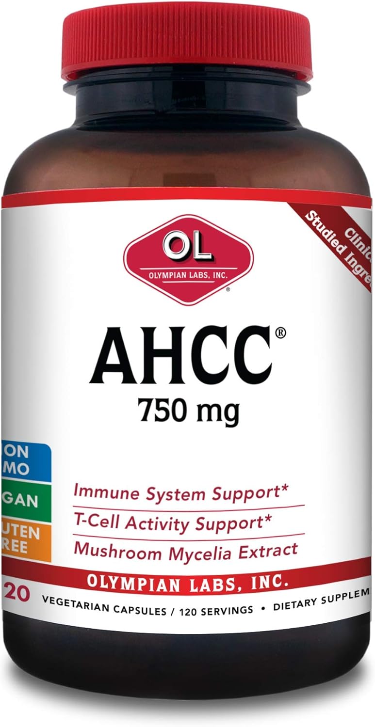 Olympian Labs Premium AHCC Supplement 750mg of AHCC per Capsule – Supports Immune Health, Liver Function, and Natural Killer Cell Activity - Bulk 120 Servings