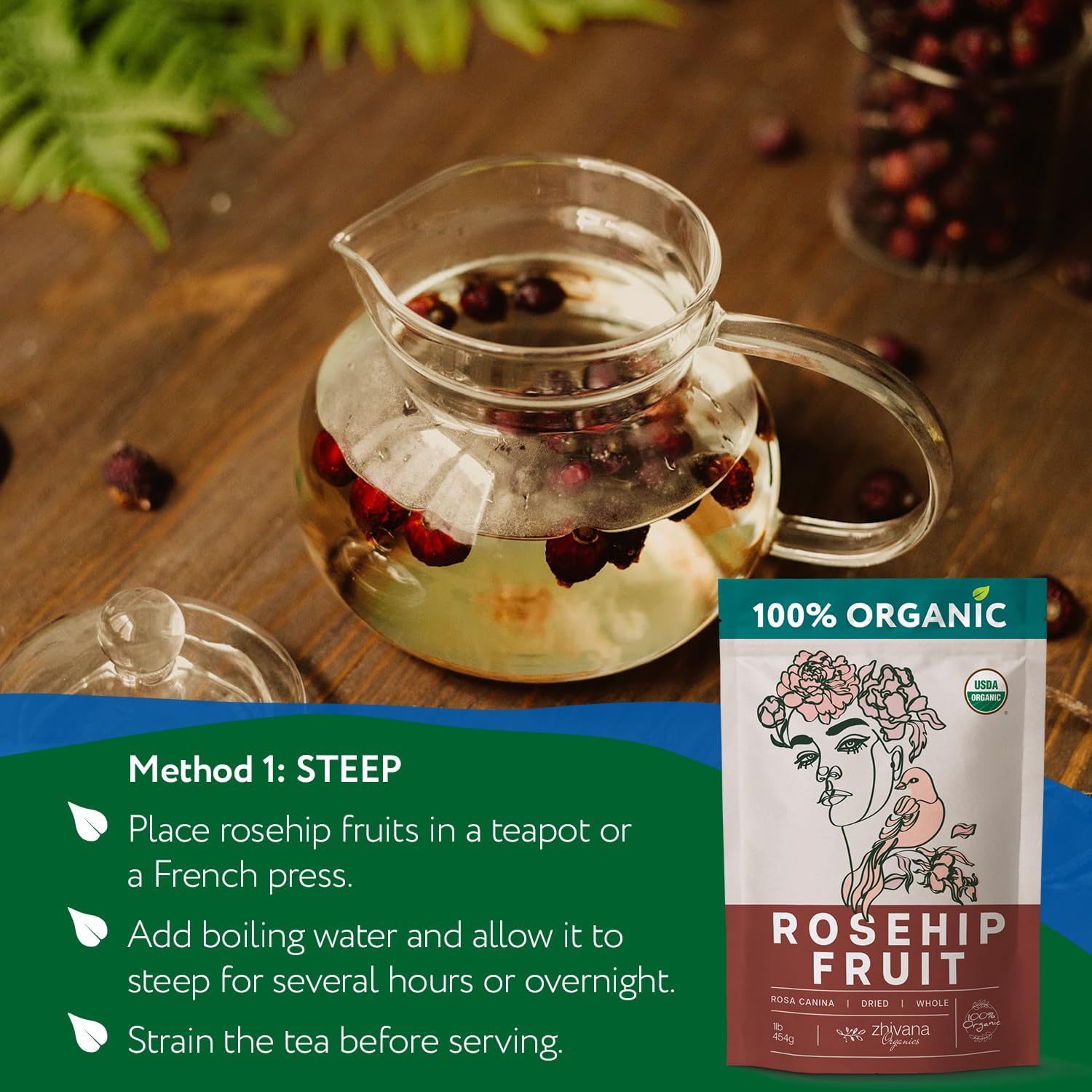 Rosehip Tea Organic (10 LB) – Dried Rose Hip Fruit Whole – Source of Vitamin C from Food