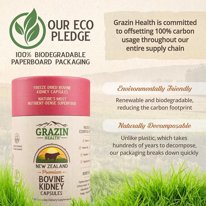 Grass Fed Bovine Kidney Capsules 3000mg | Whole Food Kidney Support Supplement from Pasture-Raised New Zealand Beef Organs | Non-GMO, Hormone-Free, Nutrient-Dense, 30 Servings