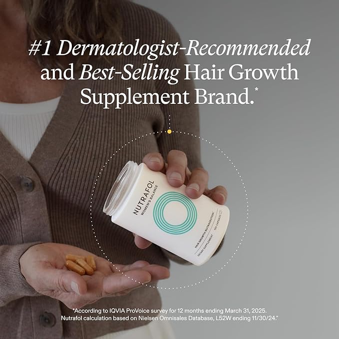 Nutrafol Women's Balance Hair Growth Supplements, Ages 45 and Up, Clinically Proven for Visibly Thicker Hair and Scalp Coverage in 3-6 Months, Dermatologist Recommended - 1 Month Supply Refill Pouch