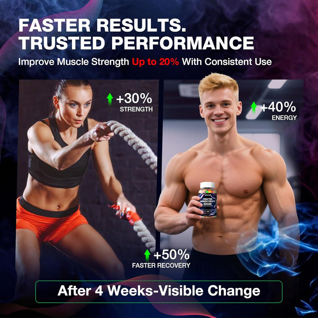 Creatine Monohydrate Gummies 5g for Women & Men - Creatine Gummies for Women Pre Workout Chewables with L-Taurine & Alpha GPC, Sugar-Free Muscle Builder, Vegan Non-GMO, Energy Boost(80 Count)