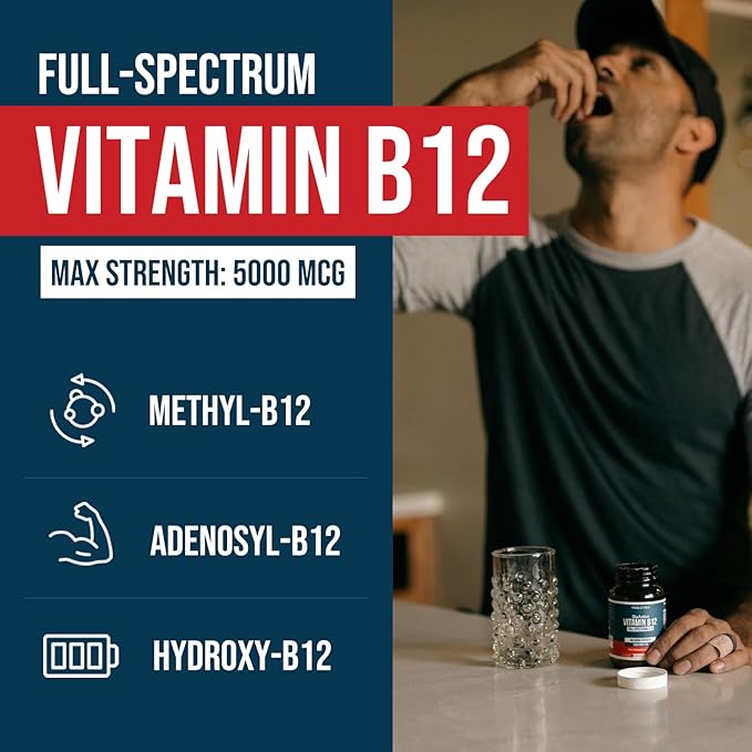 BioActive Vitamin B12 - 5000 mcg, Contains 3 BioActive Forms B12 Plus Methylfolate Cofactor - Methyl, Adenosyl & Hydroxy B12 | Supports Energy, Metabolism & Mood | Vegan, Non-GMO - 3-pack