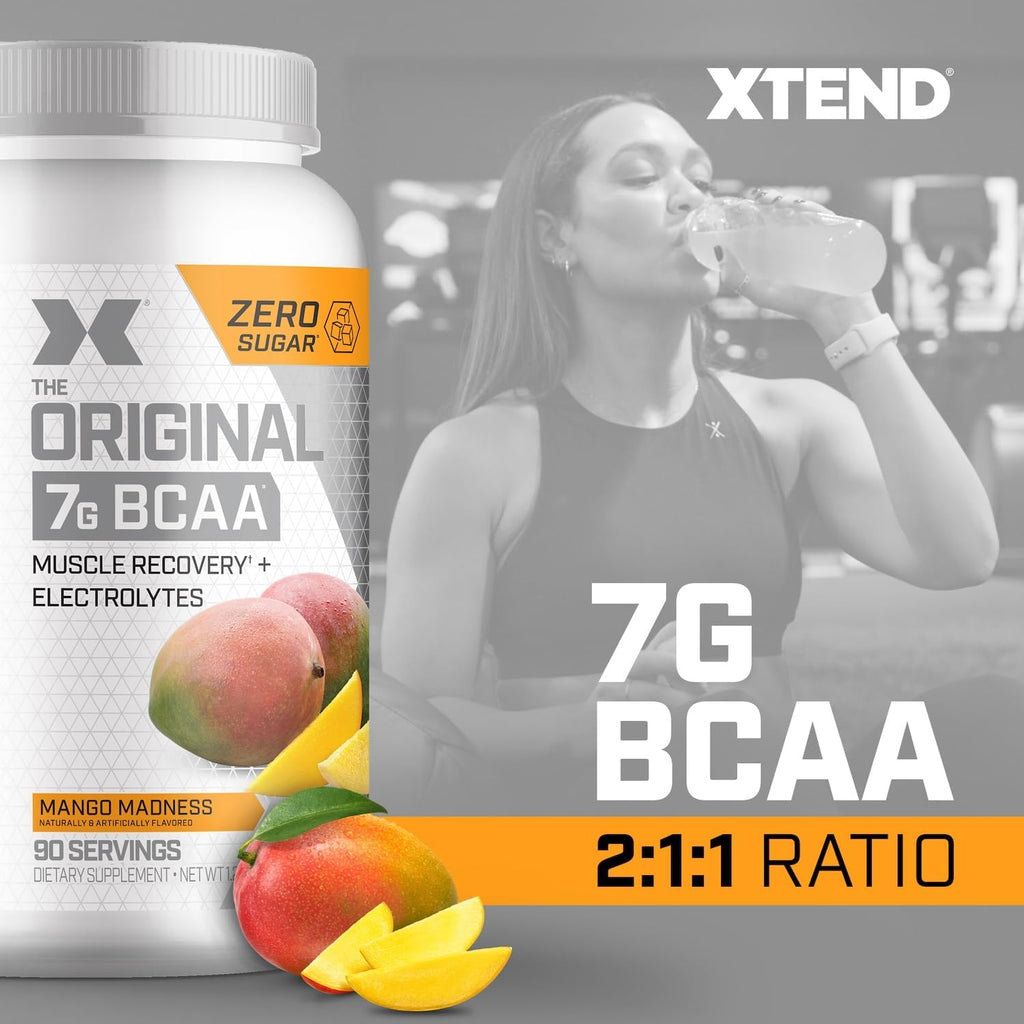 Original BCAA Powder Mango Madness | Sugar Free Post Workout Muscle Recovery Drink with Amino Acids | 7g BCAAs for Men & Women | 90 Servings
