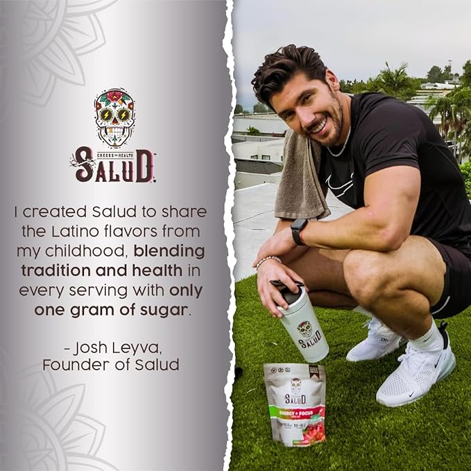 Salud 2-in-1 Energy Drink Powder + Focus, Strawberry Watermelon, Organic Caffeine, B6 + B12, Theanine, Clean Energy Drink Packets, Fresandia Agua Fresca Mix, Non-GMO, Gluten Free, Vegan, 1g of Sugar, (15 Servings)
