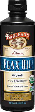 Barlean's Organic Lignan Omega 3 Flaxseed Oil Liquid Supplement for Men and Women, Cold Press Flax Seeds, 7230mg ALA Fatty Acid, Vegan and Gluten Free, 16 oz