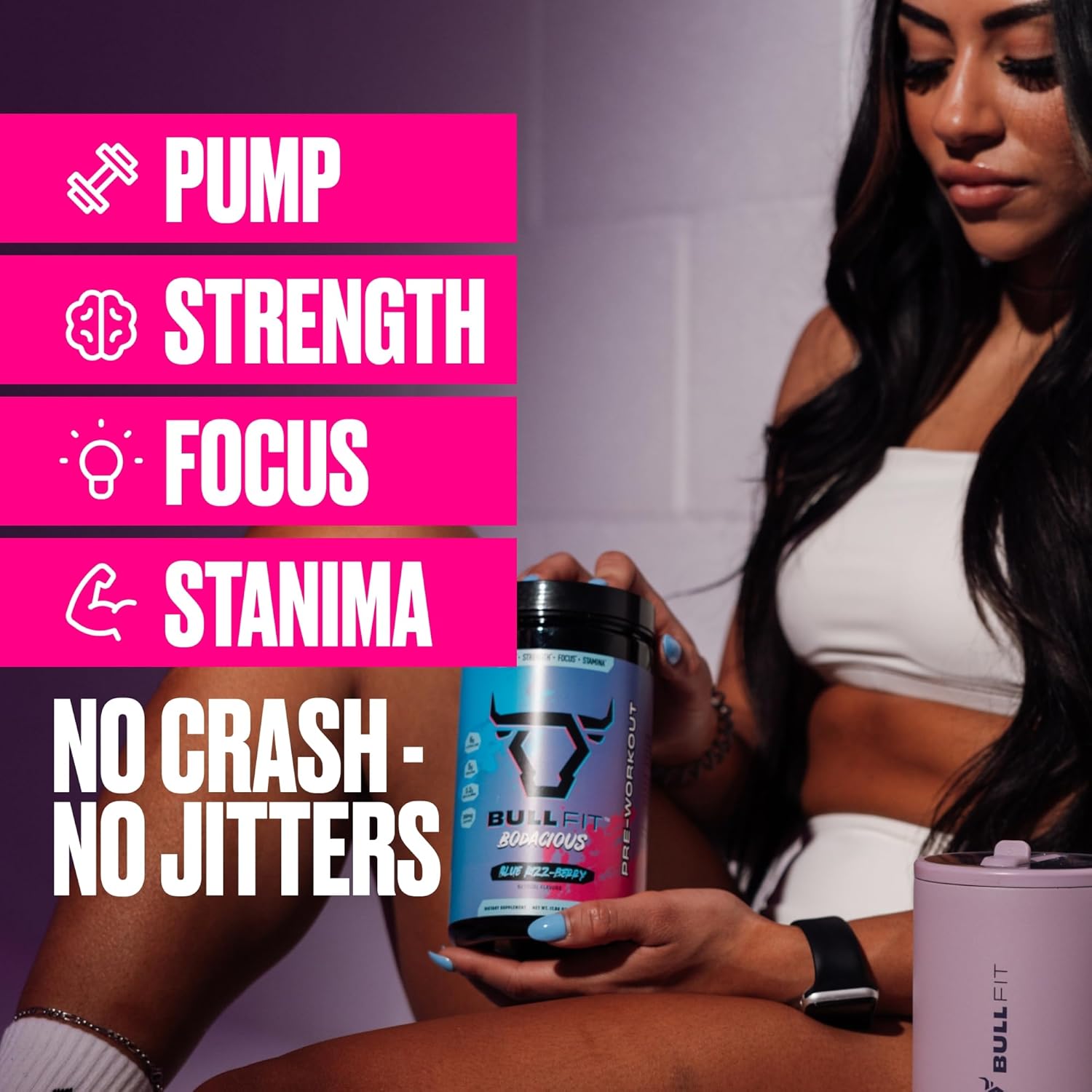 BULLFIT Pre Workout Powder, Support for Men & Women, L Citrulline, Creatine, Beta Alanine & Electrolytes, Powdered Drink Mix with No Sucralose & Zero Sugar, 20 Srvgs (20 SRV, Blue Raspberry)
