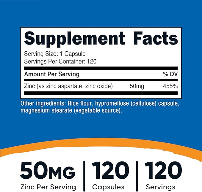 Nutricost Zinc Chelate 50mg, 120 Vegetarian Capsules - Gluten Free and Non-GMO