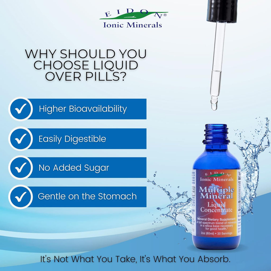 Eidon Ionic Minerals Multiple Minerals Supplement - Ionic Trace Mineral Drops for Water, Natural Liquid Vitamins to Support Heart Health and Hydration, Bioavailable, No Preservatives - 2 oz